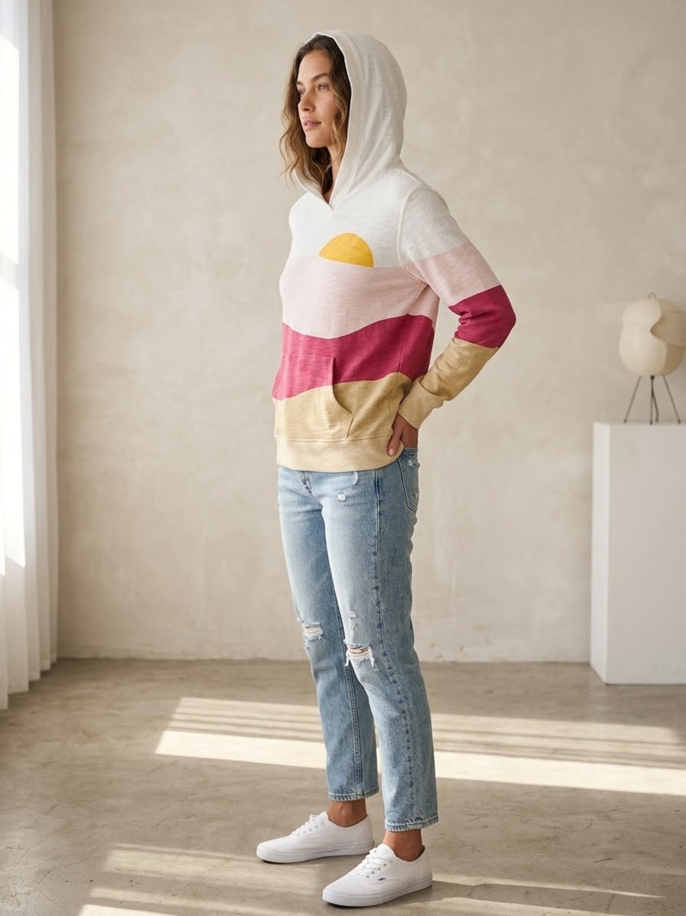 Faherty Sun & Wave Organic Cotton Hoodie Boho Costal Lightweight Medium.
